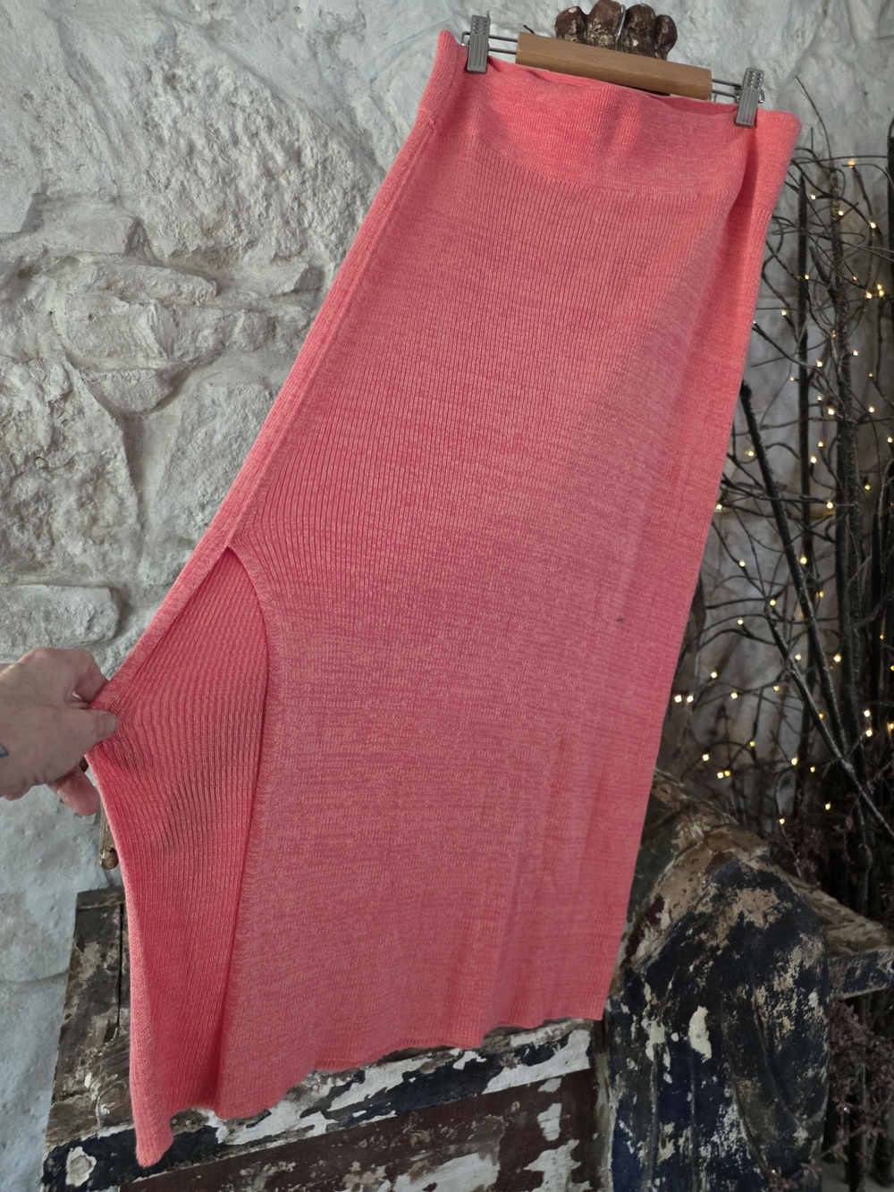 Free People Coral Ribbed Maxi Skirt with Side Slit